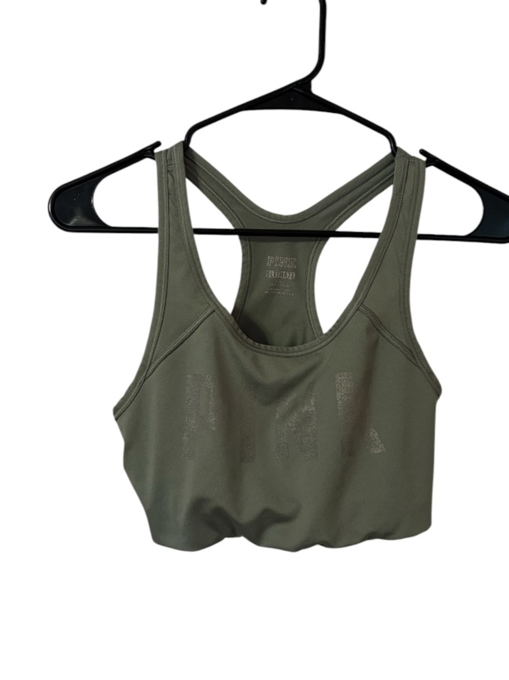 PINK Ultimate Unlined Logo Olive Green Sports Bra
